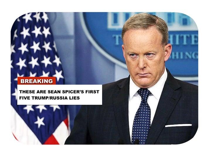 <p>10 days before <a href="https://www.huffpost.com/news/topic/donald-trump">Donald Trump</a> took the oath of office, Sean Spicer told five (5) lies about Team Trump’s secret Russia connections.</p>