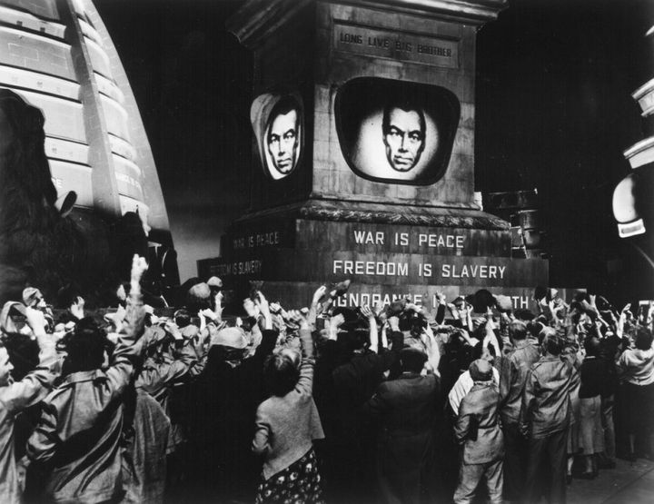 George Orwell published his dystopian novel “1984” in 1949. He feared a future when a dictatorial government could redefine war as peace and freedom as slavery. With the Trump Administration, lies are “alternative facts”. A scene from the 1956 film version of “1984.” 