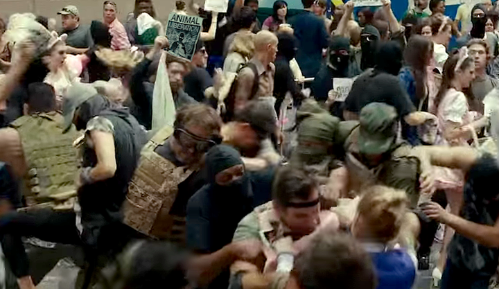 <p><strong>Animal Rights activists scuffle with a corporate security force in South Korean director Bong Joon-ho 's 2017 Film, OKJA</strong>.</p>