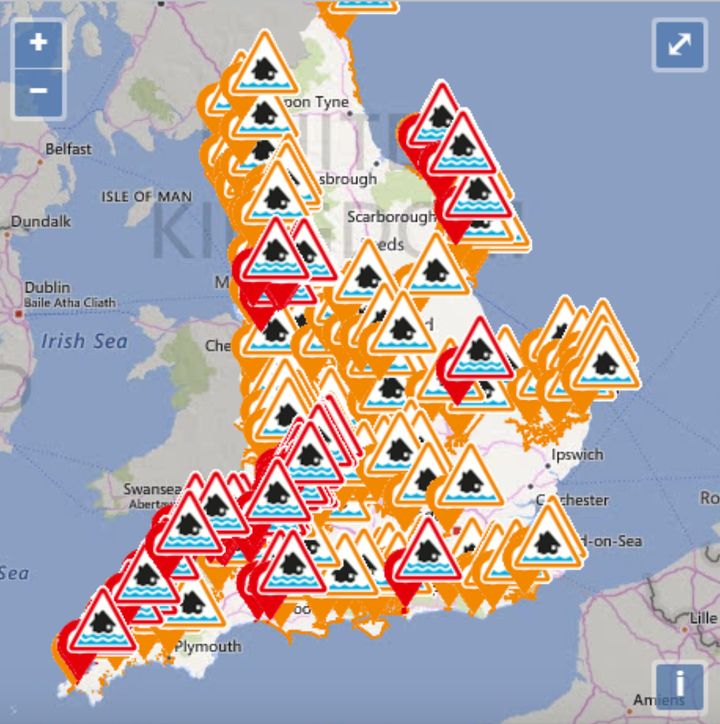 Dozens of flood warnings are in place across England