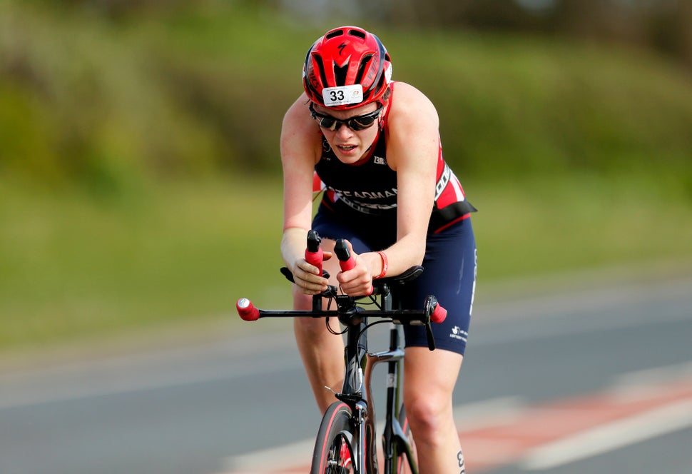 Lauren Steadman during the PT4 category of the British Paratriathlon Championships at the Millennium Coastal Park, Llanelli.