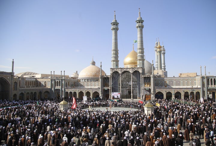 Iranians in a state-organized rally in Qom, Iran.