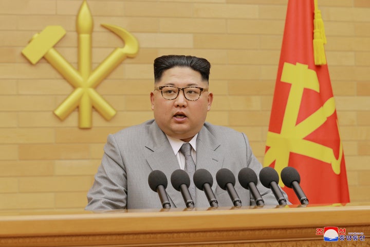 Kim Jong Un speaks during a New Year's Day speech in this photo released by North Korea's Korean Central News Agency (KCNA) in Pyongyang on January 1, 2018.