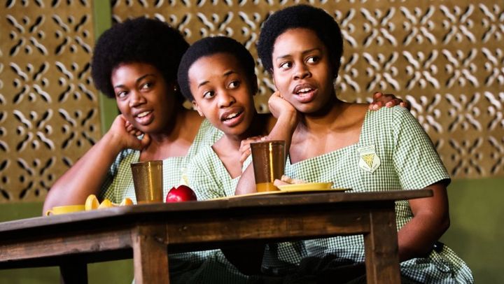 The cast of “School Girls; Or, the African Mean Girls Play.” Left to right: Abena Mensah-Bonsu, Mirirai Sithole, Paige Gilbert