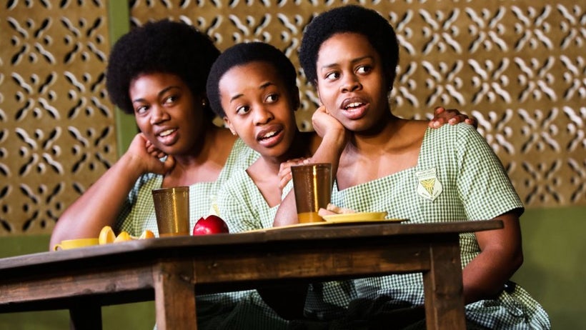 The cast of “School Girls; Or, the African Mean Girls Play.” Left to right: Abena Mensah-Bonsu, Mirirai Sithole, Paige Gilber