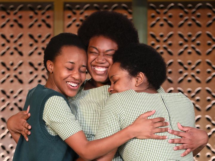 The cast of “School Girls; Or, the African Mean Girls Play.” Left to right: Mirirai Sithole, Abena Mensah-Bonsu, and Paige Gilbert
