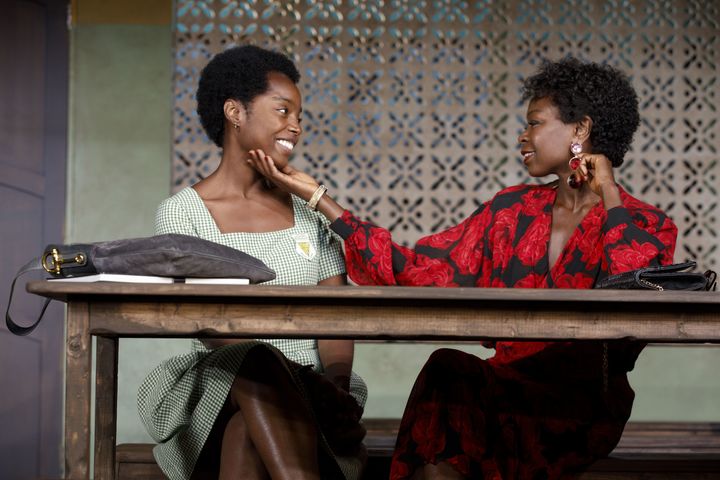 The cast of “School Girls; Or, the African Mean Girls Plays.” Left to right: Maame Yaa Boafo and Zainab Jah