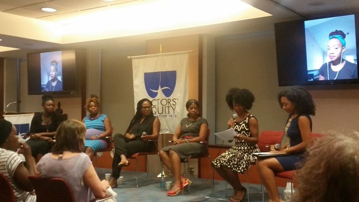 BOLD Black Women in Theatre Panel with (l-r) Jocelyn Bioh, Katori Hall, Kamilah Forbes, and Alia Jones-Harvey; hosted by Destinee McGinnis and Tia DeShazor, founders of BOLD Women NYC