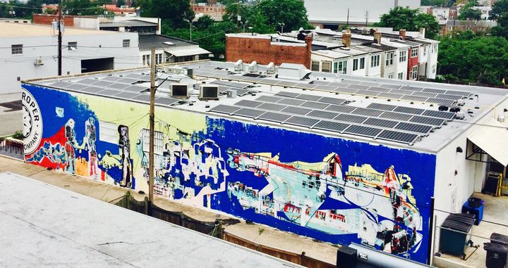 The solar panels on top of Right Proper Brewing Company in the Brookland Neighborhood of Washington, D.C. 