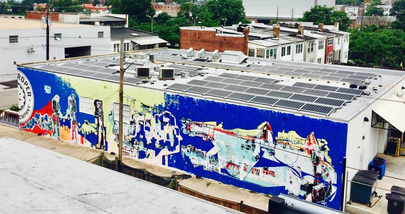 The solar panels on top of Right Proper Brewing Company in the Brookland Neighborhood of Washington, D.C.