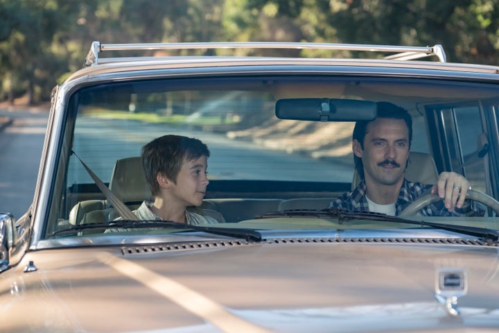 Parker Bates as Young Kevin and Milo Ventimiglia as Jack in "The Fifth Wheel." 