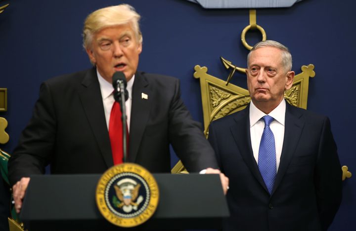 Defense Secretary James Mattis listens to remarks by Trump on Jan. 27. If someone refused to carry out a nuclear launch order, the president could direct the secretary of defense to fire that person. 