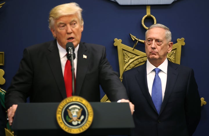 Defense Secretary James Mattis listens to remarks by Trump on Jan. 27. If someone refused to carry out a nuclear launch order