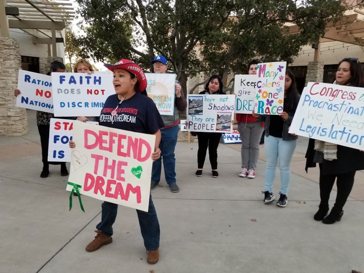 California State University, Fresno, student Rosa Salmeron rallies Dreamers and supporters outside the office of Rep. Kevin McCarthy (R-Calif.), the majority leader of the U.S. House. McCarthy's district is in California's Central Valley.