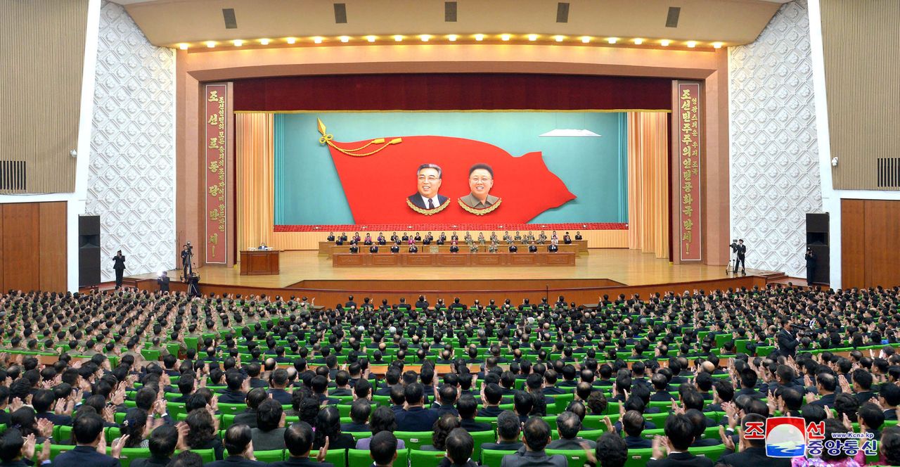A national meeting at North Korea's People's Palace of Culture, released by North Korea's state news agency on Dec. 25, 2017.