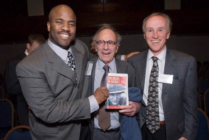 <p>Marcus Raskin (center) with anti-Iraq War activist Jonathan Hutto (left) and anti-Vietnam War activist David Cortright (right), 2008.</p>