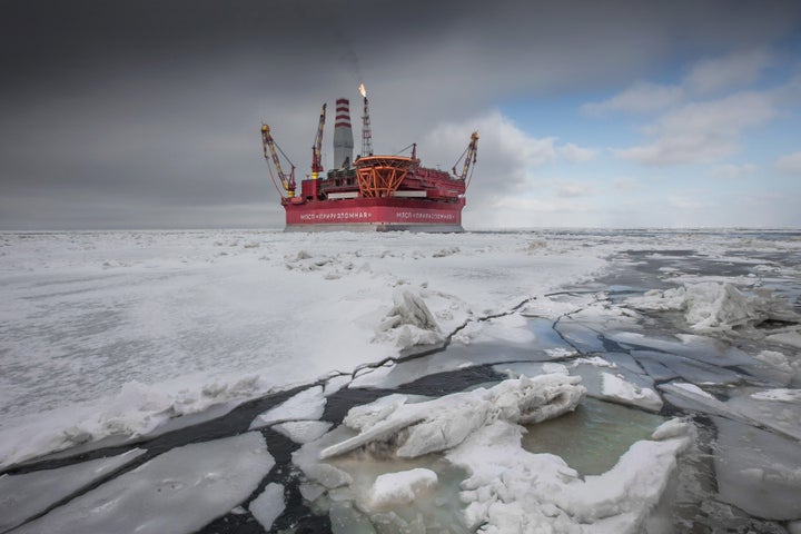 A Russian offshore oil rig in the Arctic Pechora Sea.