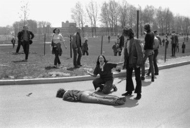 14-year-old Mary Ann Vecchio kneels, screaming over 20-year-old Jeffrey Miller, shot dead by the Ohio National Guard on May 4, 1970.