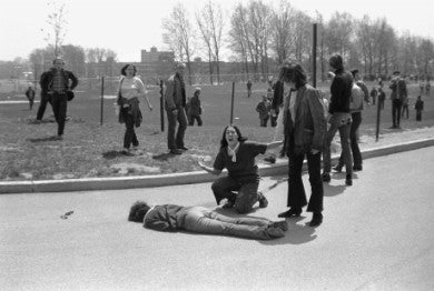 14-year-old Mary Ann Vecchio kneels, screaming over 20-year-old Jeffrey Miller, shot dead by the Ohio National Guard on May 4