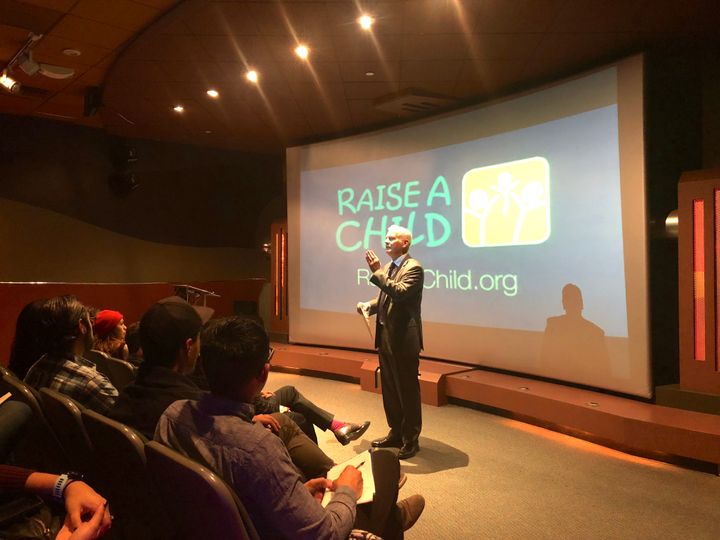 Rich Valenza, RaiseAChild Founder & CEO, addressing guests at a November 30th, 2017 RaiseAChild Info Event in Santa Ana, CA. 