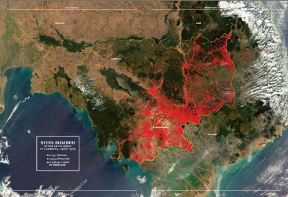 Sites bombed by the US in Cambodia from 1965-1973: 113, 716 sites; 230,716 sorties; 2,756,941 tons (5.5 billion pounds) of or