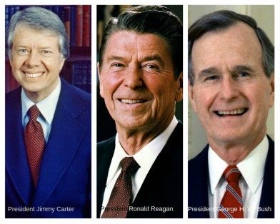 Presidents Jimmy Carter, Ronald Reagan and George H.W. Bush