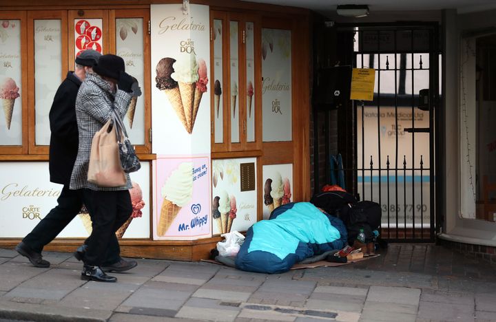 A homeless person sleeping rough near Windsor Castle