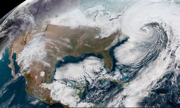 A NOAA Geocolour image capturing the deepening storm on 4 January