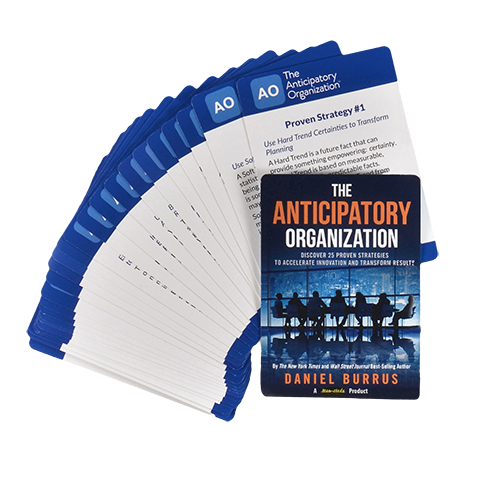 This handy deck of credit-card sized Mem Cards puts Daniel Burrus’ 25 Proven Strategies to Accelerate Innovation and Transform Results in your hands.