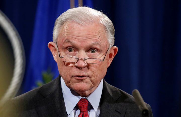 Attorney General Jeff Sessions is seen during a news conference, Dec. 15, 2017.