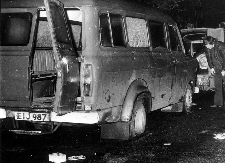 10 workers were killed in the Kingsmill massacre of 1976. (Pictured: the bullet-riddled minibus involved in the incident)