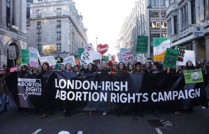 Supporters of the London-Irish Abortion Rights Campaign marching in London in 2017.