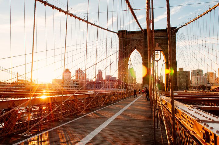 Sunrise on the Brooklyn Bridge.