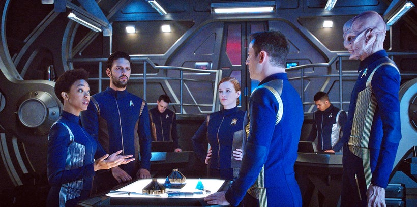 Sonequa Martin-Green as Michael Burnham, Shazad Latif as Lt. Ash Tyler, Mary Wiseman as Cadet Sylvia Tilly, Jason Isaacs as C