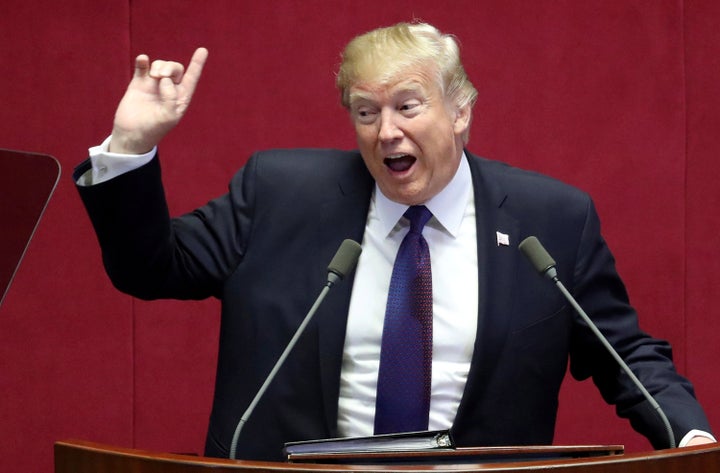 President Trump delivers a speech at the National Assembly in Seoul, South Korea, November 8, 2017.