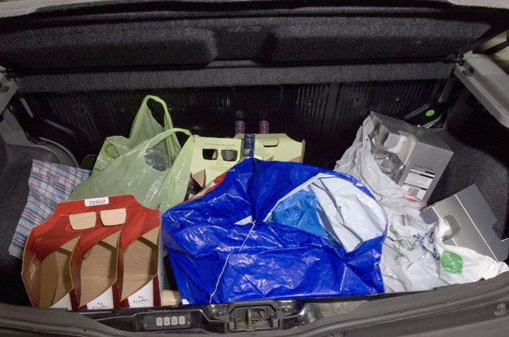 The boot of John Worboy's private car seen in an undated police handout photograph. Wine glasses and empty bottle holders are among items seen