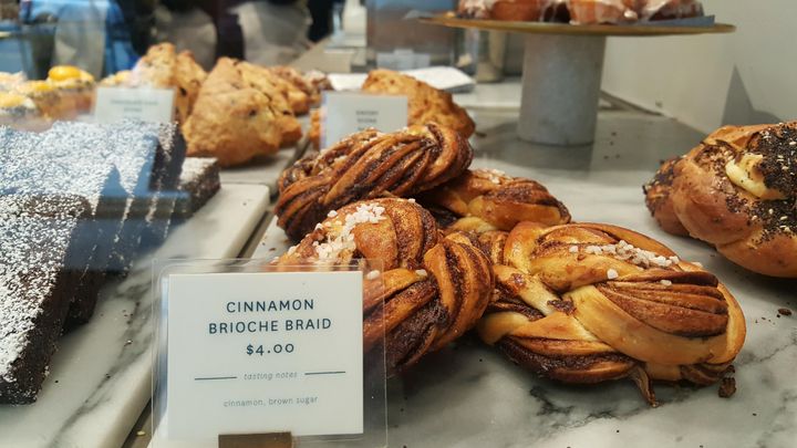 <p>Mah Ze Dahr bakery’s cinnamon...well you can read the sign</p>