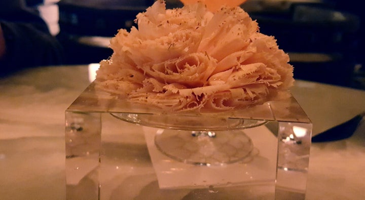 <p>Foie Gras ribbons at The Pool, New York City</p>