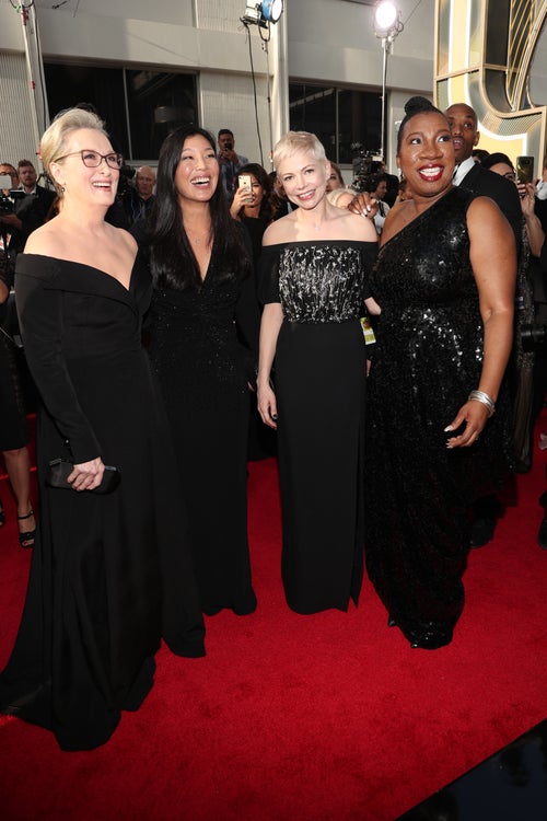 Golden Globes 2018: Meryl Streep, Michelle Williams And Tarana Burke Led The  Stars Wearing Black To Show Time's Up For Sexual Harassment | HuffPost UK  Style