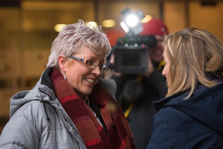 Carrie Gracie speaks to the media after turning down a £45,000 pay rise late last year during the BBC's equal pay controversy 