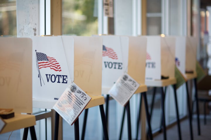 Voting booths at Hermosa Beach City Hall during California Primary 