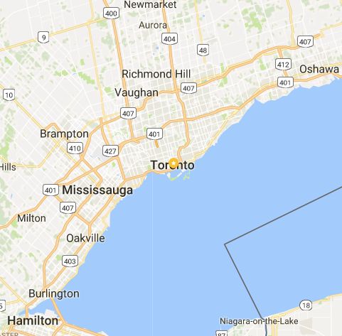 Map of the Greater Toronto Area and surrounding regions.