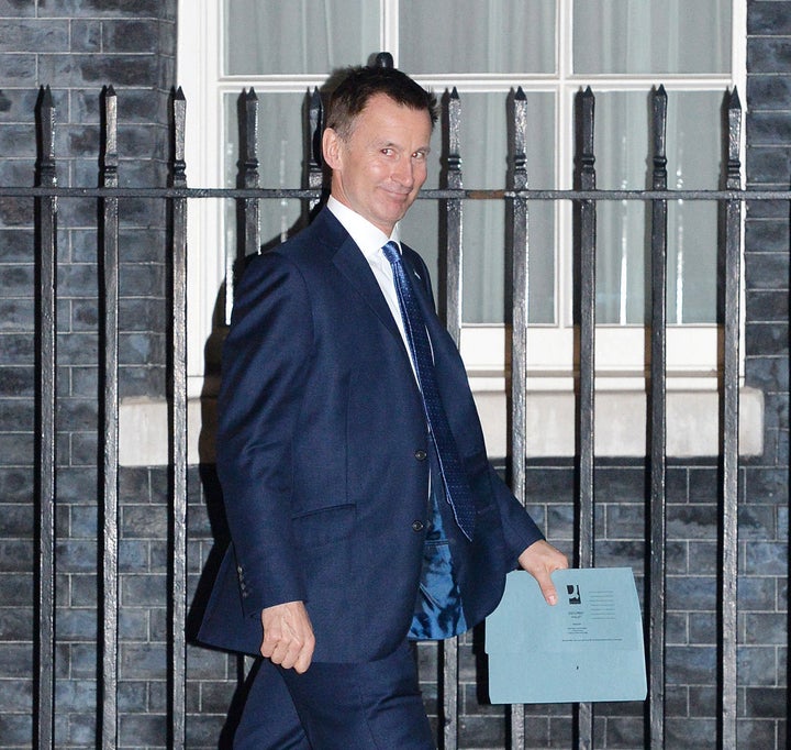 <strong>Hunt leaving Downing Street earlier today.</strong>