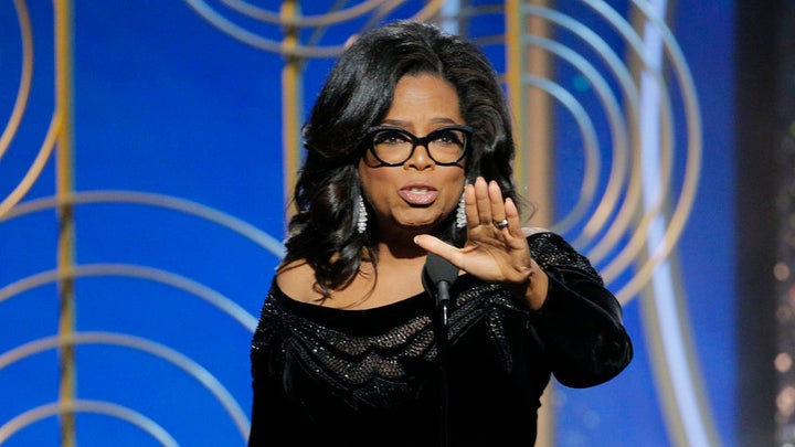 Oprah Winfrey accepting the Cecil B. DeMille Award at the 75th Annual Golden Globe Awards.