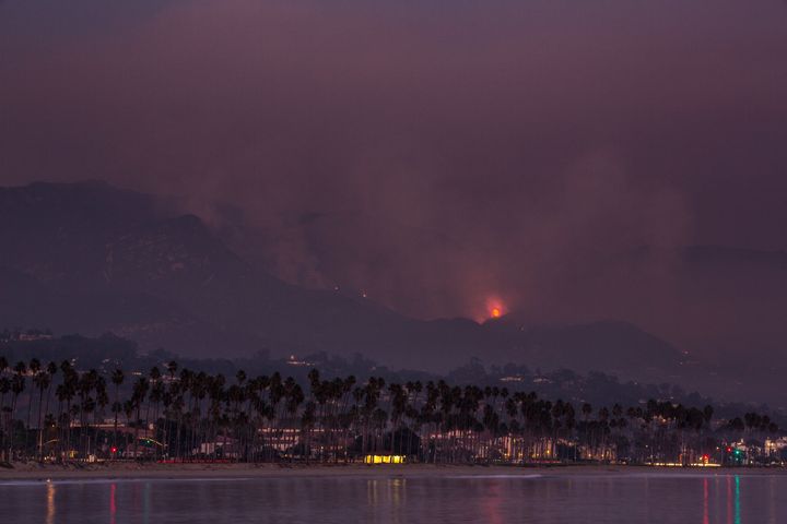 Fire, smoke and ash from the Thomas Fire burning near Santa Barbara, California. Dec. 13, 2017.