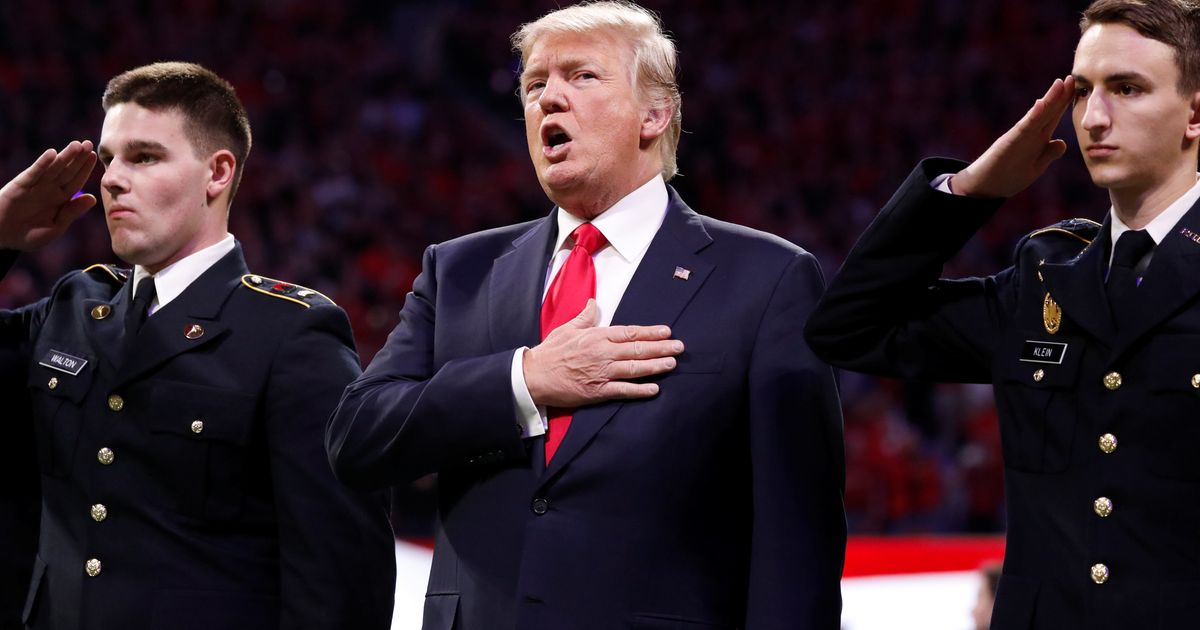Whoops Watch Trump Stumbling Through The Us Anthem Huffpost Uk News 