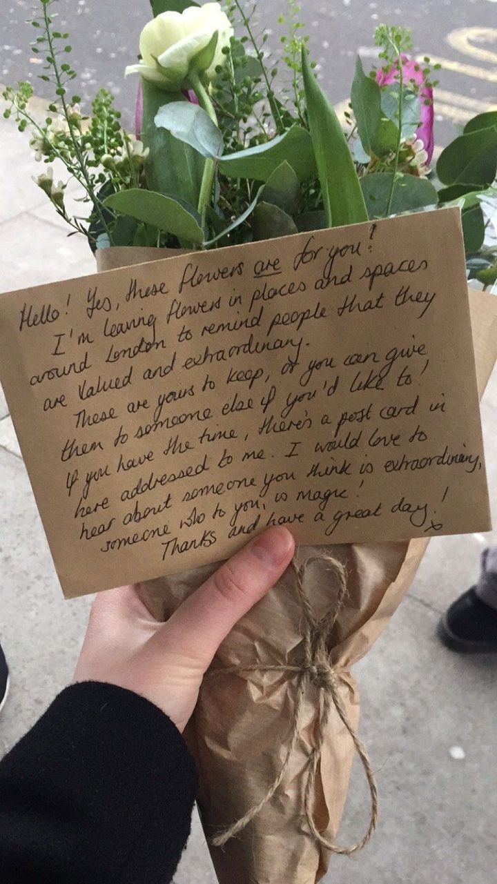 A mysterious note accompanied the flowers.