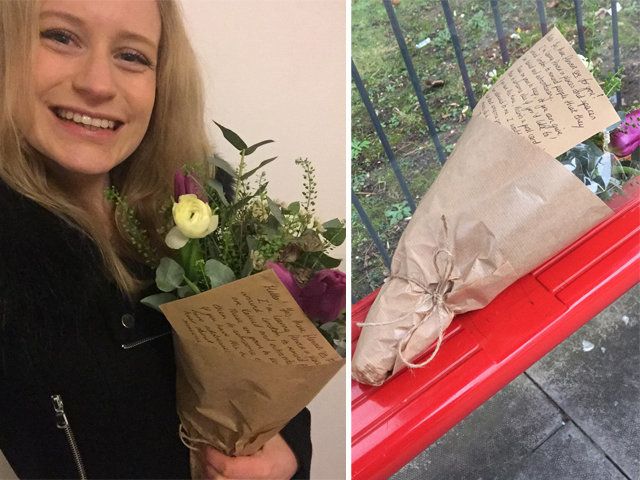 Ruth with the flowers she found at her local bus stop. 