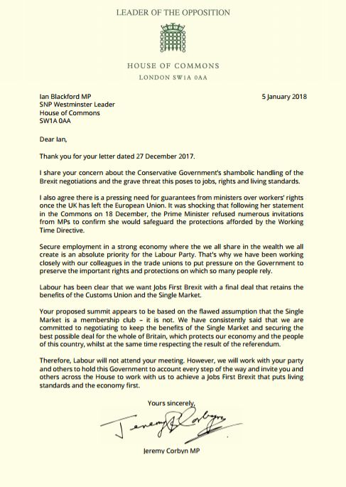 Jeremy Corbyn's letter to the SNP's Ian Blackford