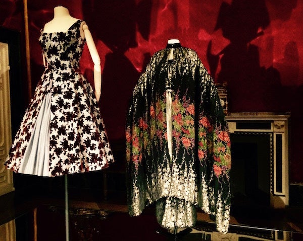 A cocktail dress by Sartoria Piera Filippini circa 1954 on the left, with an ensemble by Pino Lancetti from the 1977/197